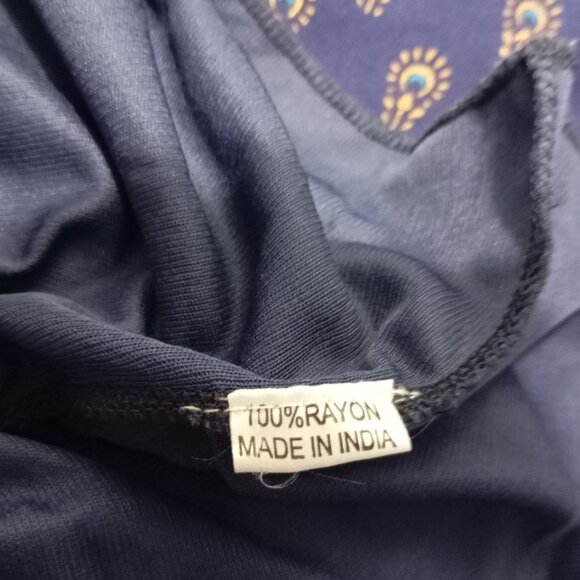 Lapogee Midi Dress Womens Boho 3X Blue Gold Teal Print Elastic Waist Tie Neck - Picture 8 of 11